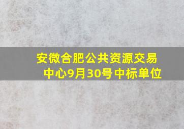 安微合肥公共资源交易中心9月30号中标单位