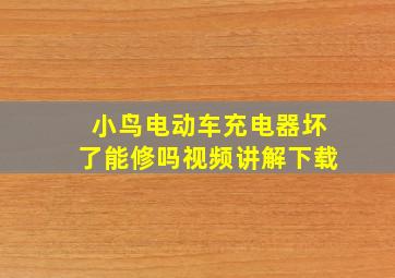 小鸟电动车充电器坏了能修吗视频讲解下载