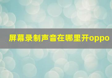 屏幕录制声音在哪里开oppo