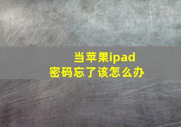 当苹果ipad密码忘了该怎么办