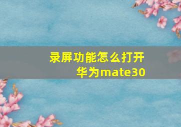 录屏功能怎么打开华为mate30