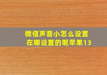 微信声音小怎么设置在哪设置的呢苹果13