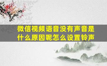 微信视频语音没有声音是什么原因呢怎么设置铃声