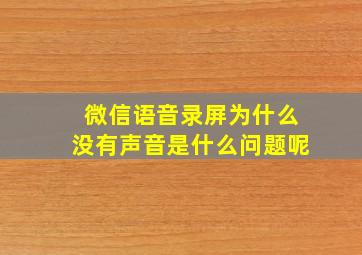 微信语音录屏为什么没有声音是什么问题呢