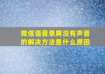 微信语音录屏没有声音的解决方法是什么原因