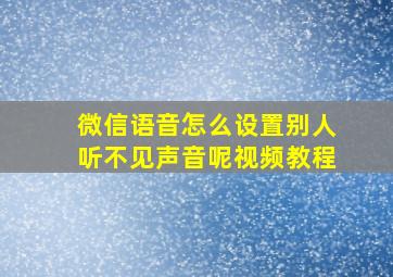 微信语音怎么设置别人听不见声音呢视频教程