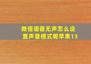 微信语音无声怎么设置声音模式呢苹果13