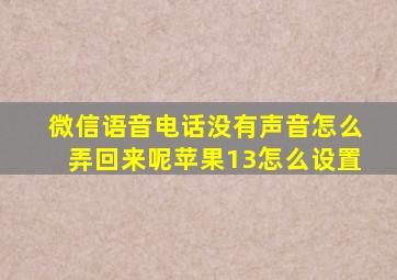 微信语音电话没有声音怎么弄回来呢苹果13怎么设置