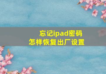 忘记ipad密码怎样恢复出厂设置