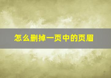 怎么删掉一页中的页眉