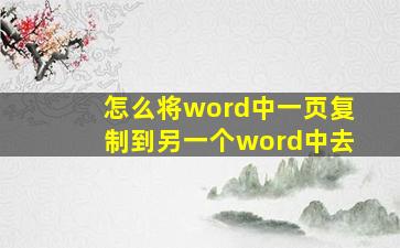 怎么将word中一页复制到另一个word中去