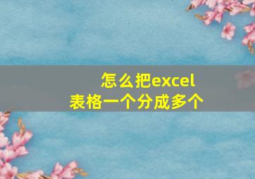 怎么把excel表格一个分成多个