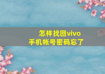 怎样找回vivo手机帐号密码忘了