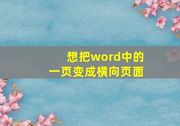 想把word中的一页变成横向页面