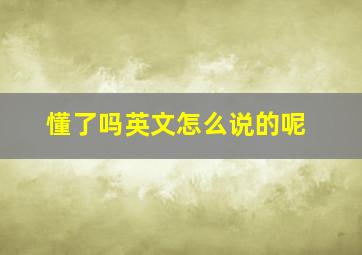 懂了吗英文怎么说的呢