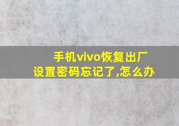 手机vivo恢复出厂设置密码忘记了,怎么办