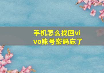 手机怎么找回vivo账号密码忘了