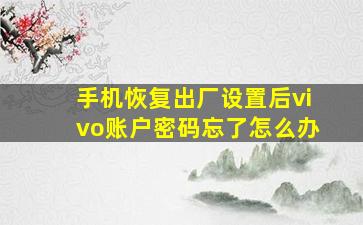 手机恢复出厂设置后vivo账户密码忘了怎么办