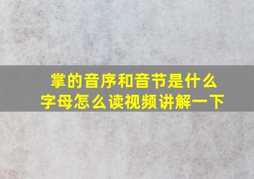 掌的音序和音节是什么字母怎么读视频讲解一下