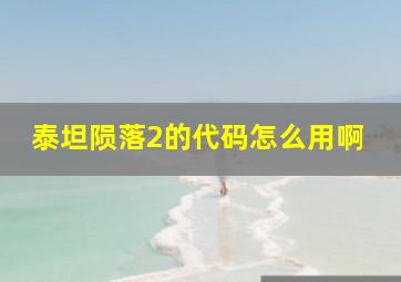 泰坦陨落2的代码怎么用啊