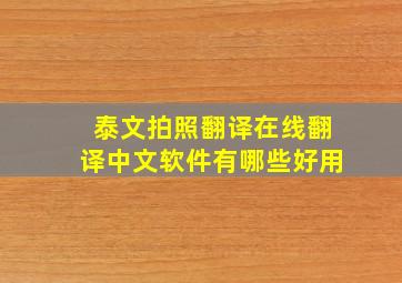 泰文拍照翻译在线翻译中文软件有哪些好用