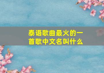 泰语歌曲最火的一首歌中文名叫什么