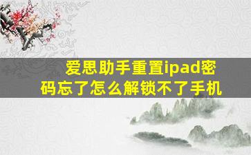 爱思助手重置ipad密码忘了怎么解锁不了手机