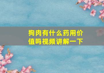 狗肉有什么药用价值吗视频讲解一下