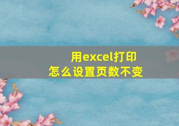 用excel打印怎么设置页数不变