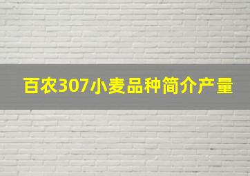 百农307小麦品种简介产量