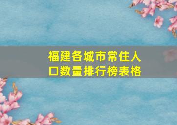 福建各城市常住人口数量排行榜表格