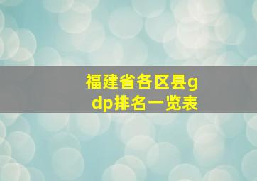 福建省各区县gdp排名一览表