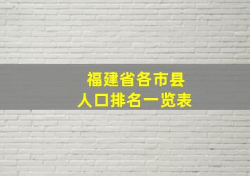 福建省各市县人口排名一览表