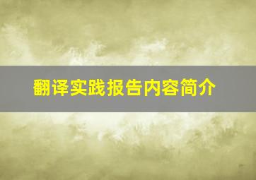 翻译实践报告内容简介