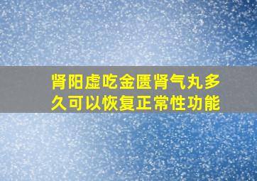 肾阳虚吃金匮肾气丸多久可以恢复正常性功能