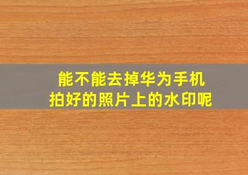 能不能去掉华为手机拍好的照片上的水印呢