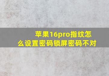 苹果16pro指纹怎么设置密码锁屏密码不对