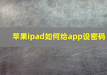 苹果ipad如何给app设密码