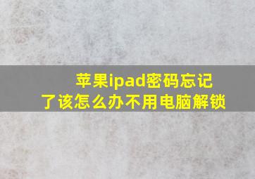 苹果ipad密码忘记了该怎么办不用电脑解锁