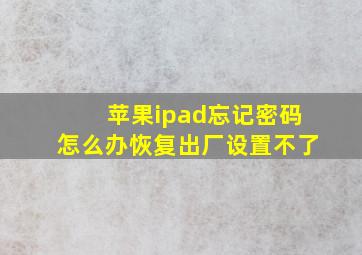 苹果ipad忘记密码怎么办恢复出厂设置不了