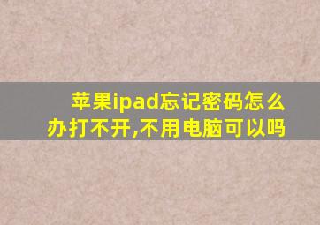 苹果ipad忘记密码怎么办打不开,不用电脑可以吗