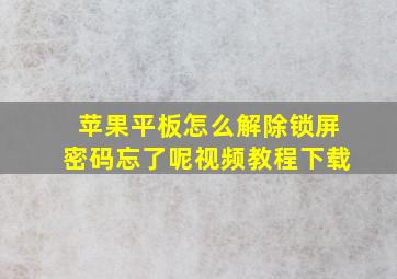 苹果平板怎么解除锁屏密码忘了呢视频教程下载