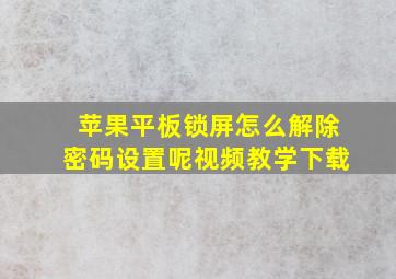 苹果平板锁屏怎么解除密码设置呢视频教学下载