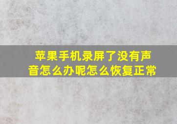 苹果手机录屏了没有声音怎么办呢怎么恢复正常