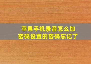 苹果手机录音怎么加密码设置的密码忘记了