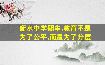 衡水中学翻车,教育不是为了公平,而是为了分层