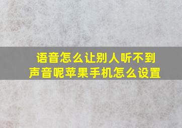 语音怎么让别人听不到声音呢苹果手机怎么设置