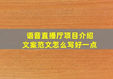 语音直播厅项目介绍文案范文怎么写好一点