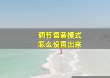 调节语音模式怎么设置出来