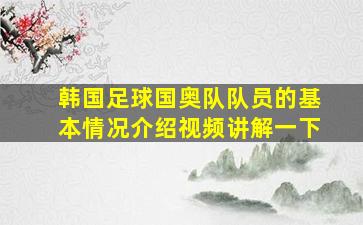 韩国足球国奥队队员的基本情况介绍视频讲解一下